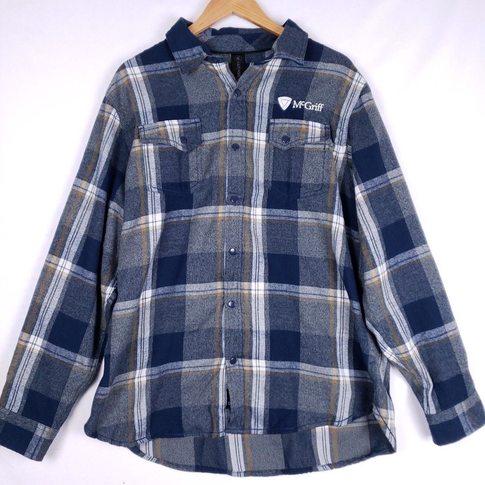Burnside Flannel‎ Shirt Men XL Blue Plaid Snap Button Workwear Outdoor Gorpcore